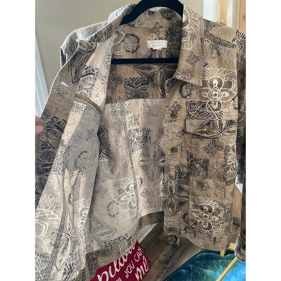 Christopher & Banks Woman Long Sleeve Shirt, Vintage Linen Top Button up - Picture 5 of 8